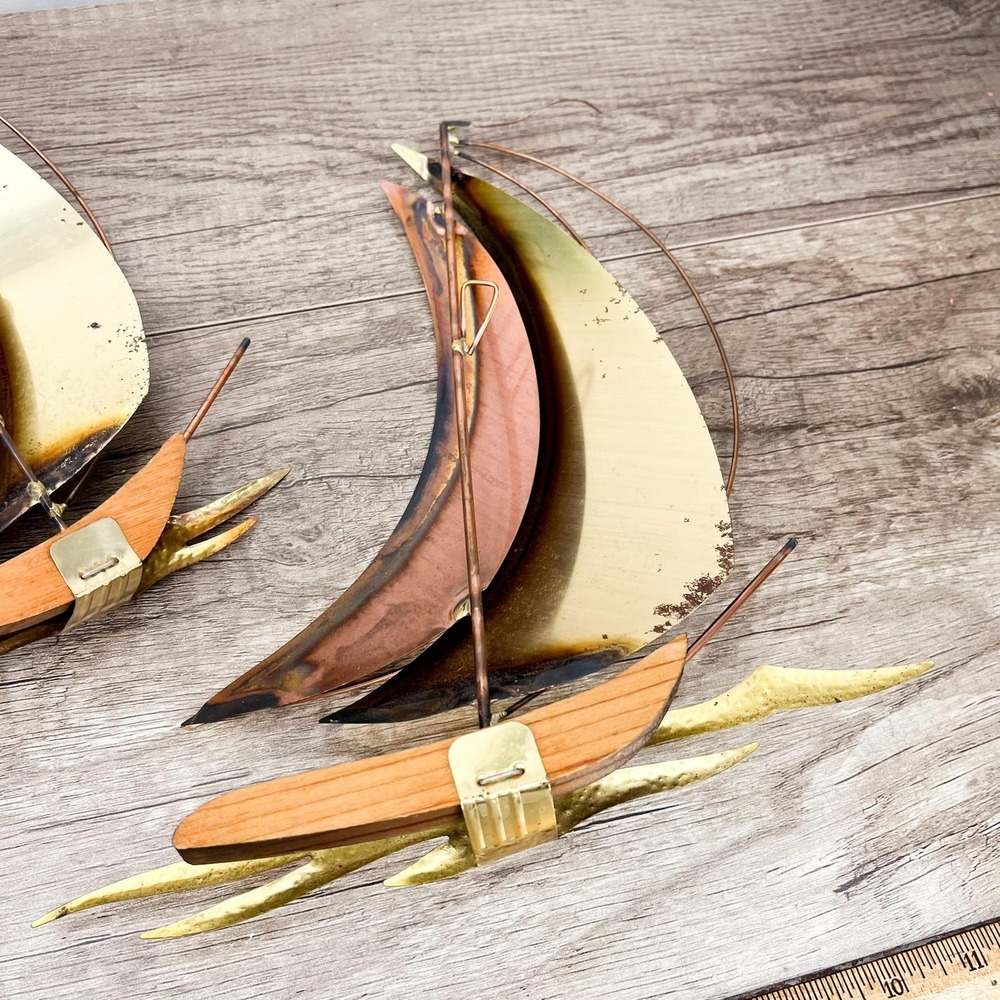 MCM Brass Sailboat Set of 2 - Vintage Sail boat Decor - Picture 8 of 11
